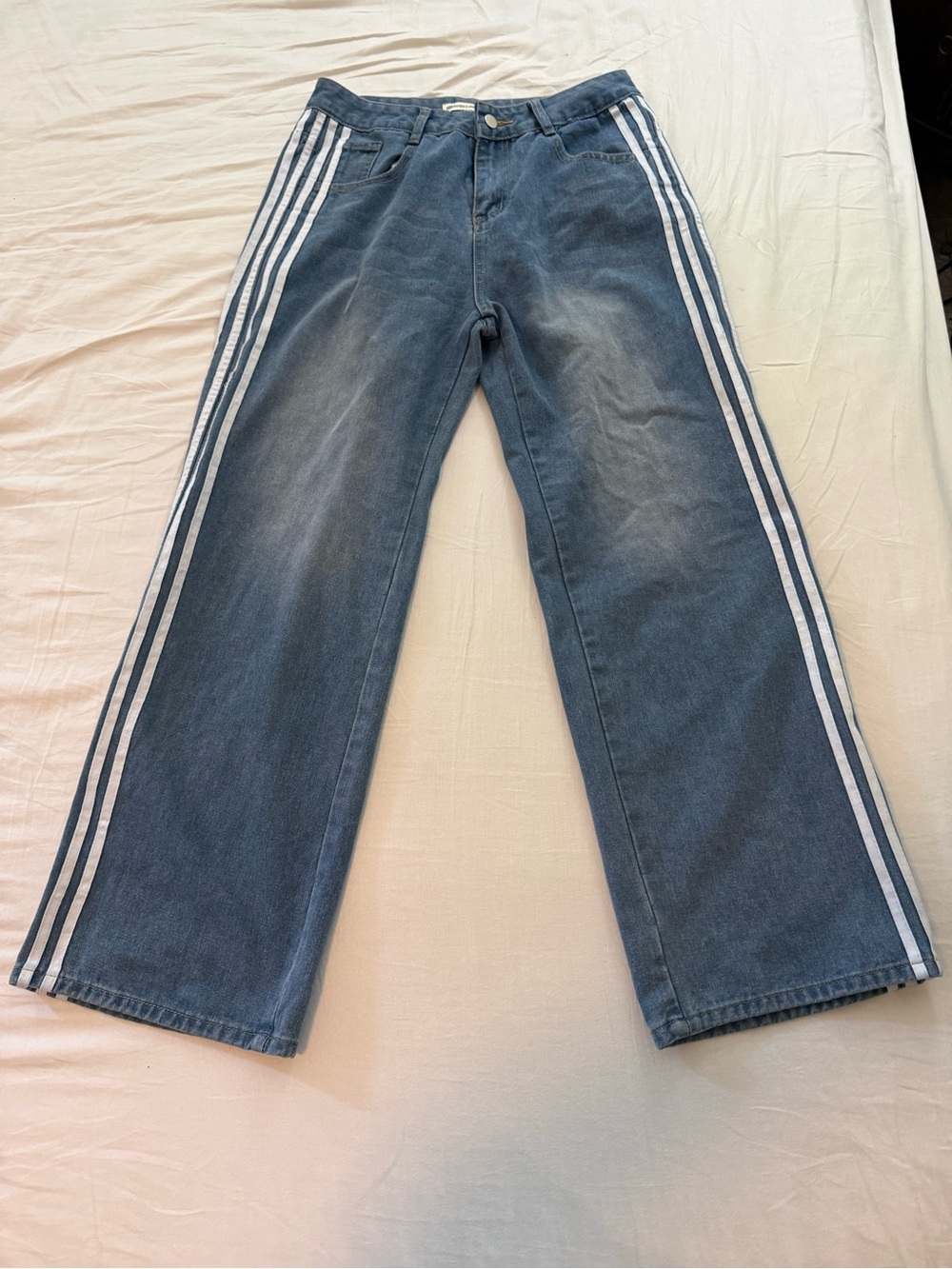 Heaven Can Wait Baggy Blue Jeans with White Side Stripes